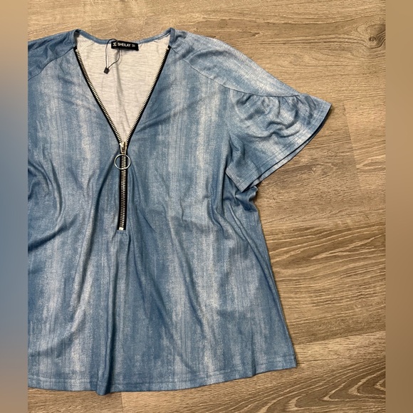 •SHEILAY• BLUE JEAN INSPIRED ZIPPER TOP - Picture 5 of 5
